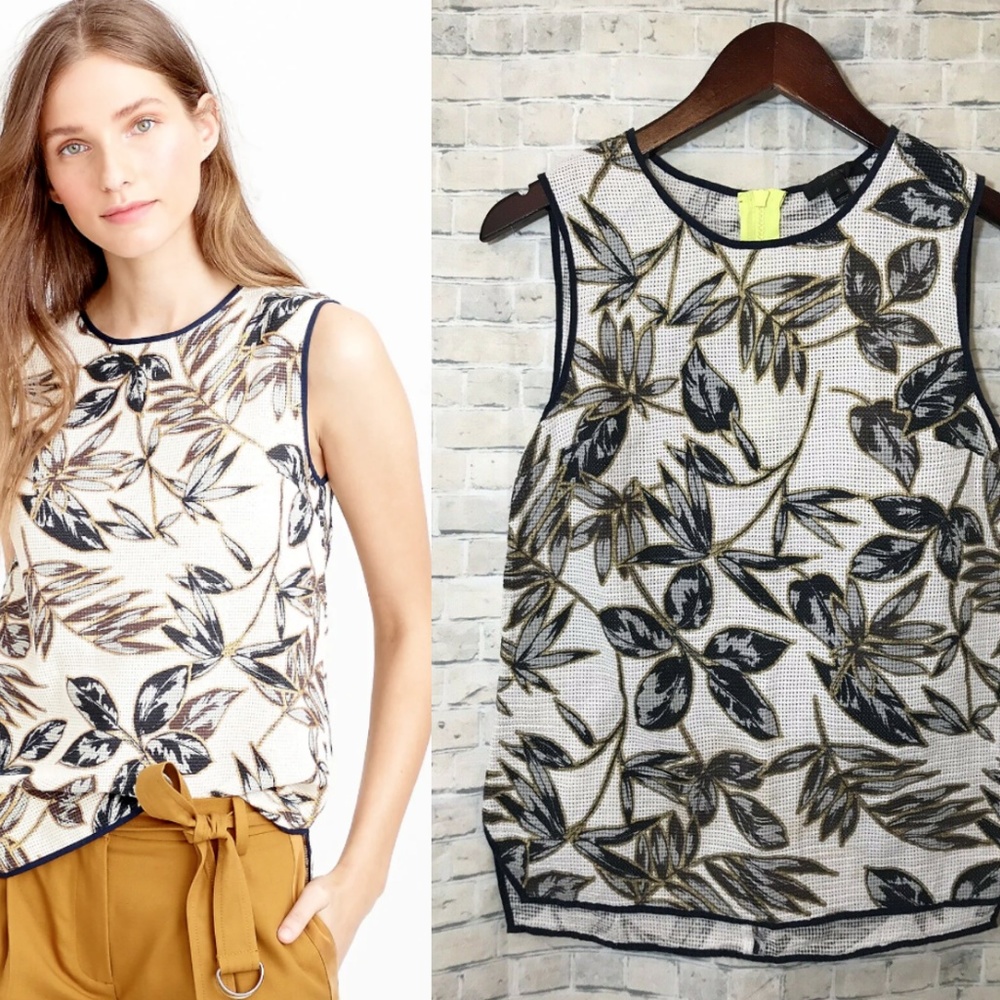 J. Crew - Gold Leaf Print Shell Woven Blouse